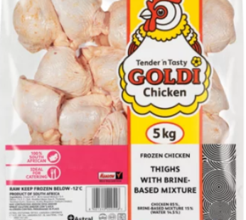 Goldi Chicken Frozen With Brine Mixture Chicken Thighs 5kg
